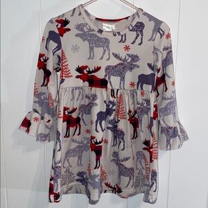 Kids Moose Print Sweater - Gray and Red